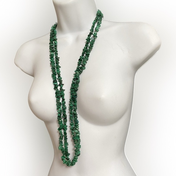 Malachite Stone Necklaces Set of 2 Long Necklaces - Picture 1 of 9